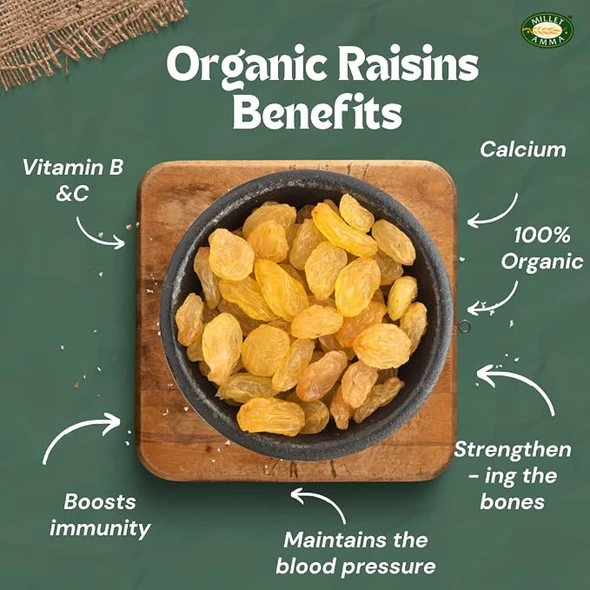 Millet Amma Organic Raisins (Dry Grapes) | Rich in Antioxidants & Source of Vitamins, Minerals | Helps in Strengthening The Bones & Boosting Immunity | 100% Vegan & Gluten Free |250gm|0.55 lbs