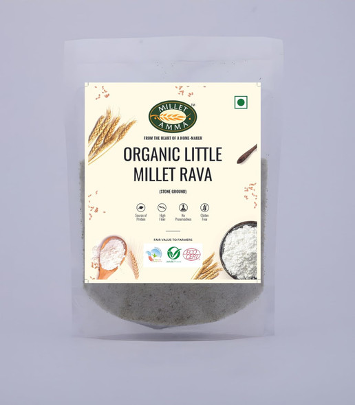 Millet Amma ORGANIC Little Millet Rava  | Stone Ground | Made with Unpolished Grains ( Kutki | Samai | Same | Samalu ) | Suitable for Multiple Millet Recipes | 100% Vegan & Gluten Free | Rice in Proteins |500gm|1.1 lbs