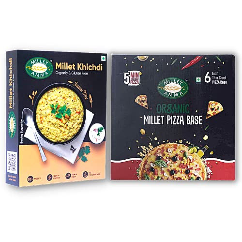 Millet Amma Organic Khichdi and Pizza Combo Pack of 2 | Millet Khichdi Mix 250g | Millet Pizza Base 200 g by MILLET AMMA|450gm|0.99 lbs