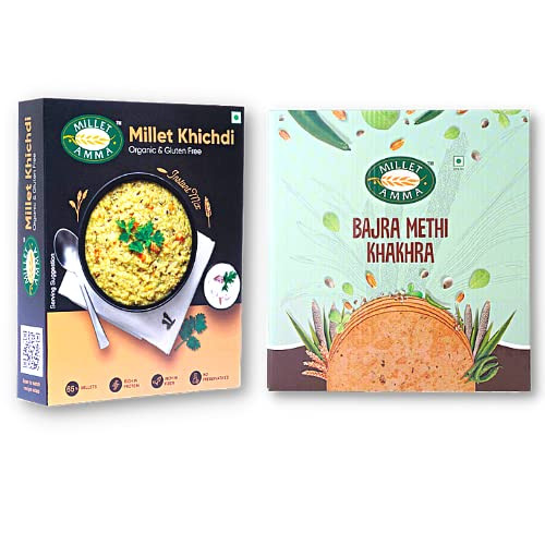 MILLET AMMA Organic Khichdi and Khakhra Combo Pack of 2 | Millet Khichdi Mix 250g + Bajra Khakhra 180g|250gm|0.55 lbs