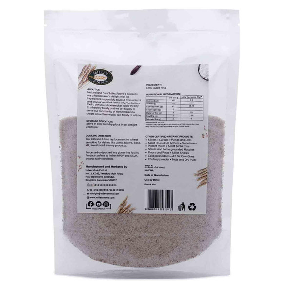 MILLET AMMA Organic Little Millet Combo Pack of 3 | Little Millet Grain + Little Millet Rava + Little Millet Flour | 500gm Each |1500gm|3.31 lbs