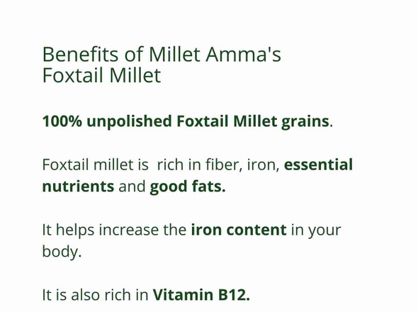 Millet Amma Organic Foxtail Millet Combo Pack of 3 | Foxtail Grain + Foxtail Rava + Foxtail Flour | 500gm Each |1500gm|3.31 lbs