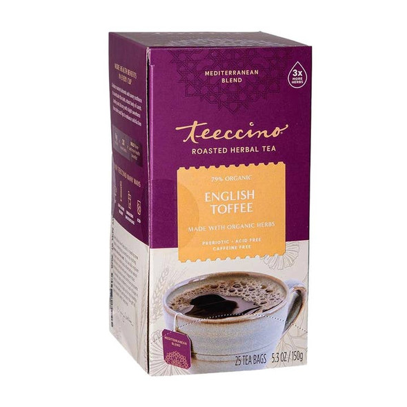 English Toffee Herbal Tea - 25 Tea Bags - Rich & Roasted Herbal Tea That’s Caffeine Free & Prebiotic For Natural Energy & Good Digestion, 3 X More Herbs In Each Tea Bag by Teeccino|308gm|0.68 lbs