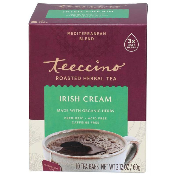 Irish Cream Herbal Tea, Rich & Roasted Herbal Tea That’s Caffeine Free & Prebiotic for Natural Energy, 10 Tea Bags by Teeccino|60gm|0.13 lbs