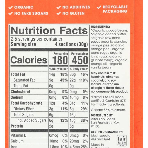 Organic Orange Blackout 85% Dark Chocolate Bar, 2.65 OZ by Alter Eco|1810gm|3.99 lbs