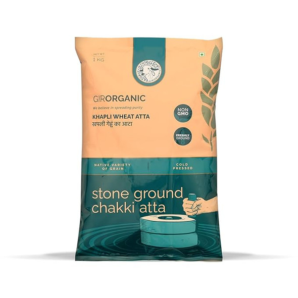 Stoneground 1 kg Khapli Wheat Atta/Flour | Nutrient-Rich Flour for Sourdough, Rotis, and More | Organic, High Protein & Fiber, Sugar Control, Easy Digestion | 100% Whole Emmer Wheat by Gir Organic|1000gm|2.2 lbs