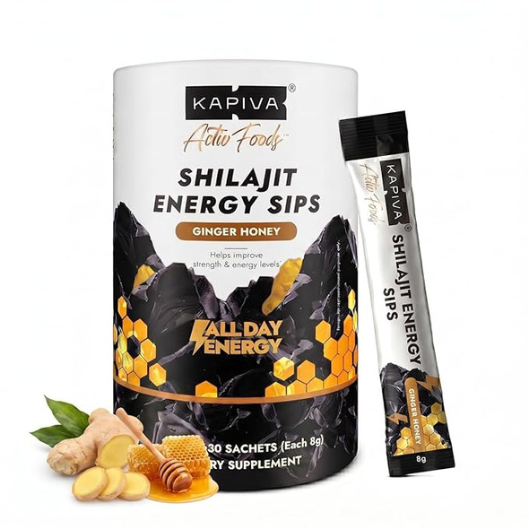 Shilajit Energy Sips 30 sachets by Kapiva|150gm|0.33 lbs