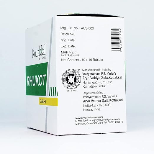 Rhukot Pack of 10 strips Tablet by Kottakkal Arya Vaidya Sala|50gm|0.11 lbs