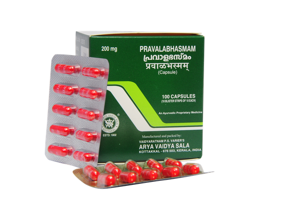 Pravalabhasmam (200 Mg Capsule) Pack of 10 strips by Kottakkal Arya Vaidya Sala|20gm|0.04 lbs