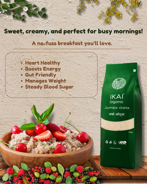 Organic Jumbo Oats by IKAI Organics|500gm|1.1 lbs