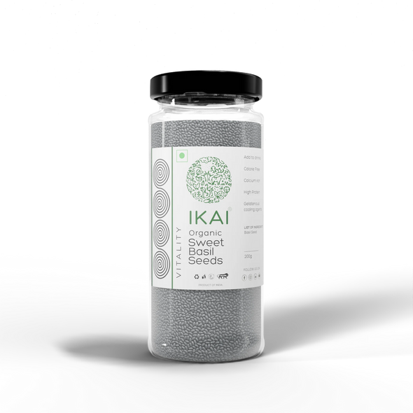 Organic Sweet Basil Seeds (Sabja) by IKAI Organics|100gm|0.22 lbs