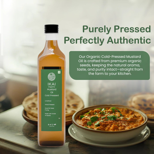 Organic Mustard Oil (Cold Pressed) by IKAI Organics|500gm|1.1 lbs