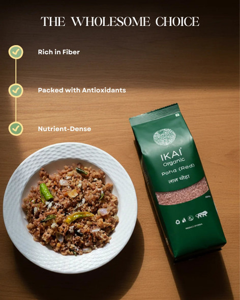 Organic Poha(Red) by IKAI Organics|500gm|1.1 lbs