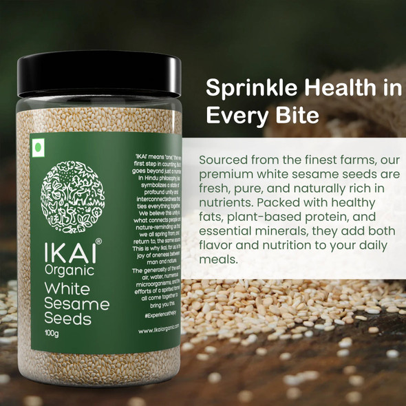 Organic White Sesame Seeds by IKAI Organics|100gm|0.22 lbs
