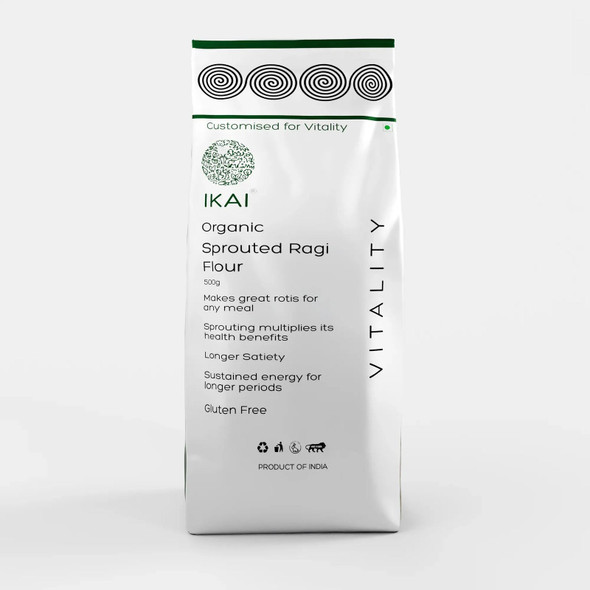 Organic Sprouted Finger Millet/Ragi Atta by IKAI Organics|450gm|0.99 lbs