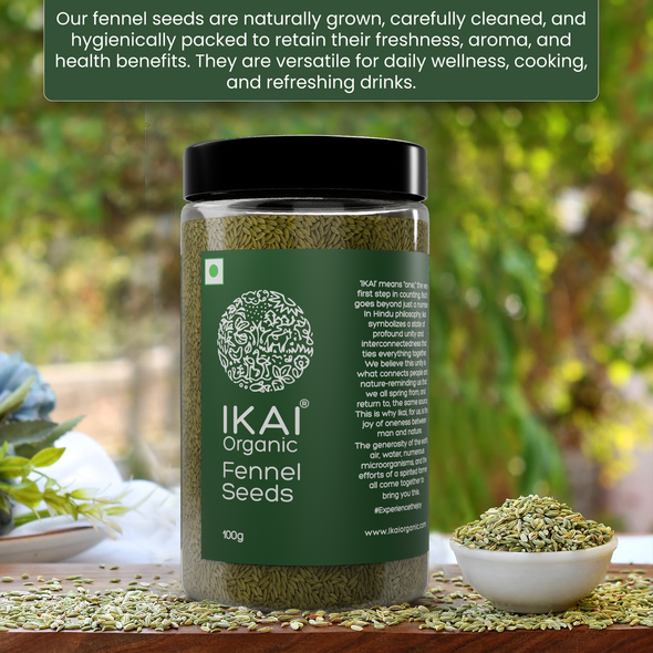 Organic Fennel Seeds by IKAI Organics|100gm|0.22 lbs