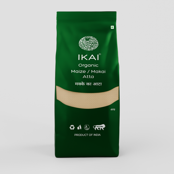 Organic Maize / Makai Atta by IKAI Organics|450gm|0.99 lbs