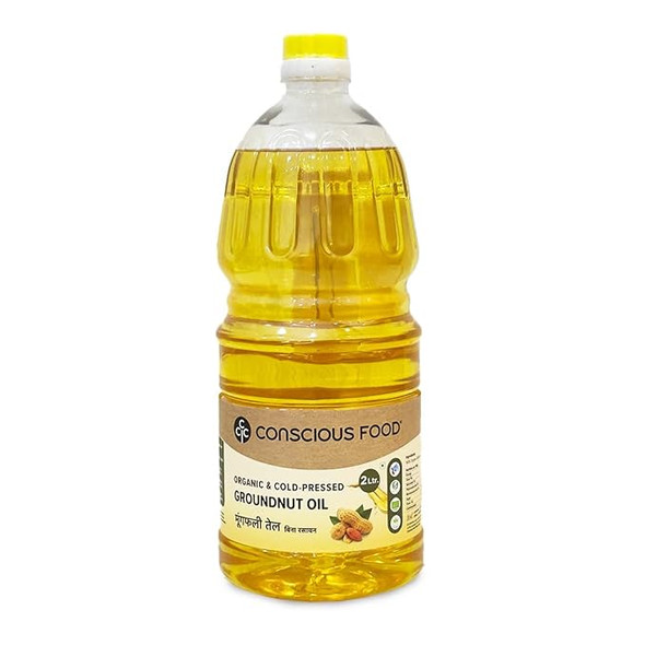 Groundnut Oil Cold Pressed Organic by Conscious Food|2000gm|4.41 lbs