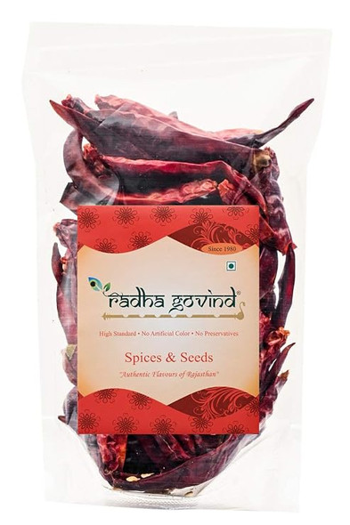 Organic Red Chilli | Sabut lal Mirch | Stemless [Sortex Clean] by Radha Govind|250gm|0.55 lbs