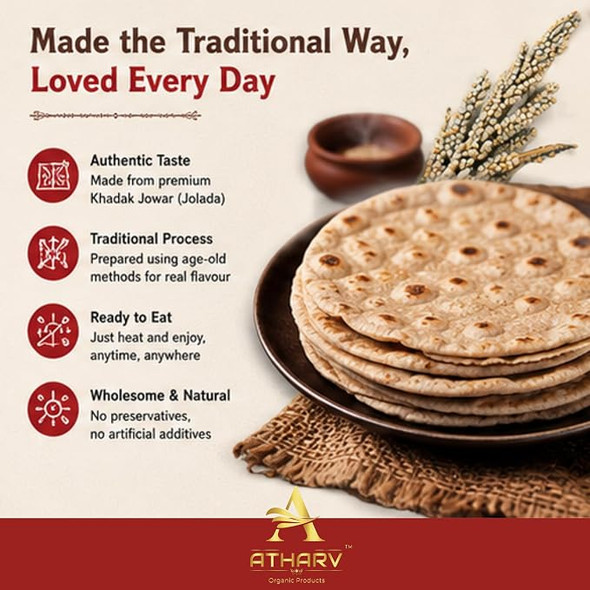 ATHARV Organic KHADAK JOWAR (JOLADA) ROTI Ready to Eat Pack of 2 (10Pc Each Box) 100% Organic I Hi Fiber, Gluten Free |600gm|1.32 lbs