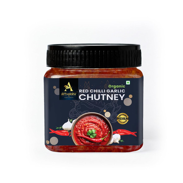 ATHARV Organic Red Chilli Chutney (Garlic) I Authentic Taste Pack of 2 Each |500gm|1.1 lbs
