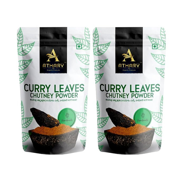 ATHARV Atharv Curry Leaves Chutney Powder Natural Karuveppilai Podi South Indian Dry Spice Mix Ready to Eat Healthy Side Dish for Idli Dosa Rice (Pack of 2) |400gm|0.88 lbs