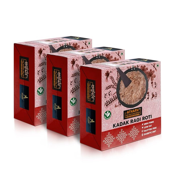 ATHARV Khadak Raagi Rotti (Finger Mille Roti - Ready to eat - Pack of 3-10 Piece Each ) |750gm|1.65 lbs