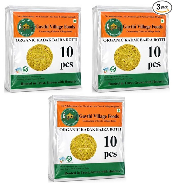Gavthi Village Foods Kadak Bajra Roti Sajje Rotti | Ready to Eat Millet Rotti | Gluten Free | No Preservatives | Authentic Taste. (30 Bajra Roties, Size 11 inch) |900gm|1.98 lbs