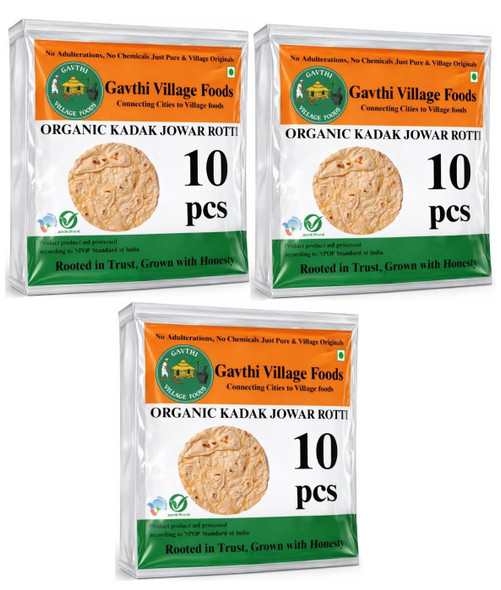 Gavthi Village Foods Kadak Jowar Roti Jolada Rotti | Ready to Eat Millet Rotti | Gluten Free | No Preservatives | Authentic Taste. (30 Jowar Roties, Size 11 inch) |900gm|1.98 lbs