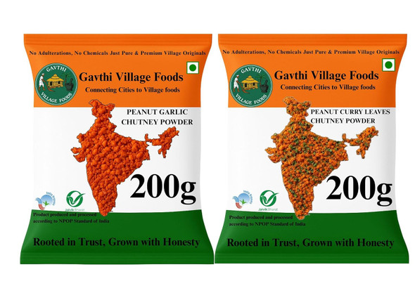 Gavthi Village Foods Organic Peanut Chutney Powders | Garlic | Curry Leaves | 100% Natural & Organic Desi Peanut | Good for Heart Health | Rich in Minerals | Boosts Immunity |400gm|0.88 lbs
