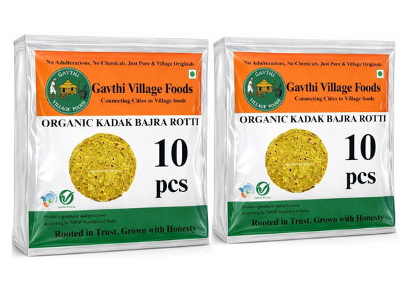 Gavthi Village Foods Kadak Bajra Roti Sajje Rotti | Ready to Eat Millet Rotti | Gluten Free | No Preservatives | Authentic Taste. (20 Bajra Roties, Size 11 inch)|600gm|1.32 lbs