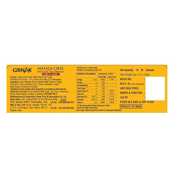 Girnar Low-Sugar Masala Tea Premix |100gm|0.22 lbs