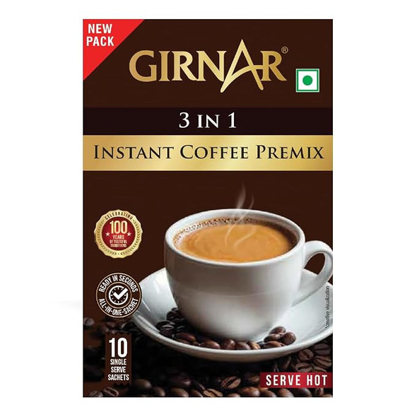 Girnar Instant 3-in-1 Coffee Premix – 10 Sachets |140gm|0.31 lbs