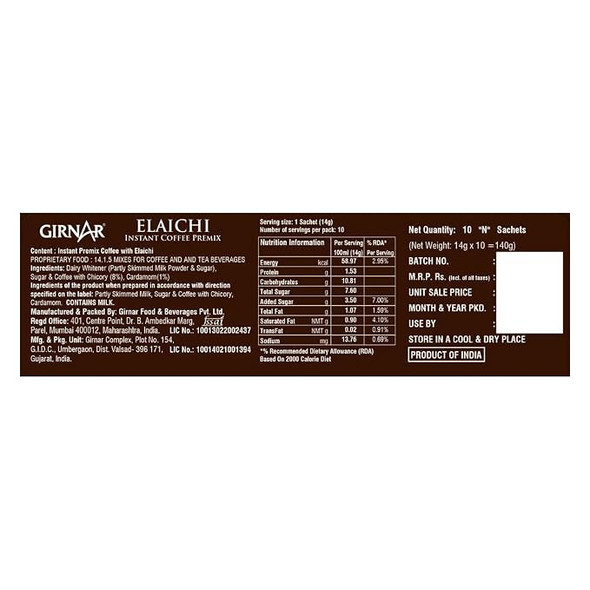 Girnar Instant Coffee With Elaichi – 10 Sachets |140gm|0.31 lbs