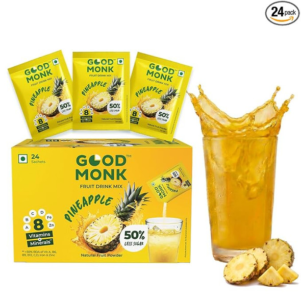 GOOD MONK Fruit Drink Mix – Pineapple 24 sachet  |369gm|0.81 lbs
