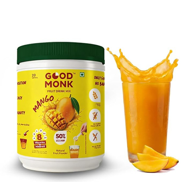 GOOD MONK
Fruit Drink Mix – Mango 20 serve jar |350gm|0.77 lbs