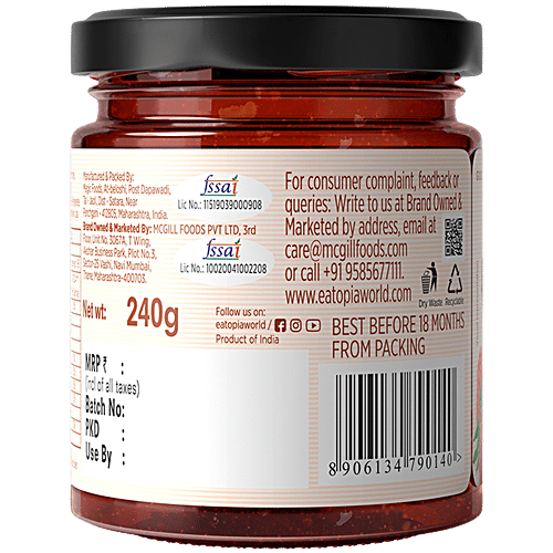 Eatopia-Sugar Free Strawberry Honey Jam | 100% Pure & Natural | Healthy Jam for Kids & Adults | No Added Flavours & Preservatives | 70% Real Strawberries | Sweetness from Real Fruits & Honey | Pack of 1 |240gm|0.53 lbs