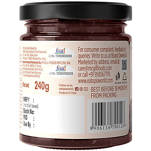 Eatopia-Sugar Free Mulberry Honey Jam | 100% Pure & Natural | Healthy Jam for Kids & Adults | No Added Flavours & Preservatives | 70% Real Mulberries | Sweetness from Real Fruits & Honey |240gm|0.53 lbs