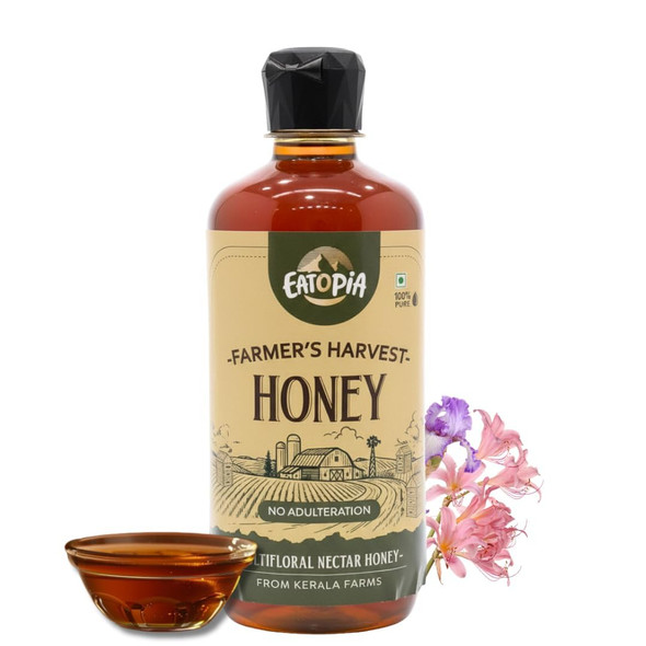 Eatopia-Farmer's Harvest Honey | Squeeze Bottle | Natural Ayurvedic Immunity Booster | 100% Natural & Pure Honey | No Added Sugar | No Adulteration | Multifloral Nectar Honey from Kerala Farms |500gm|1.1 lbs