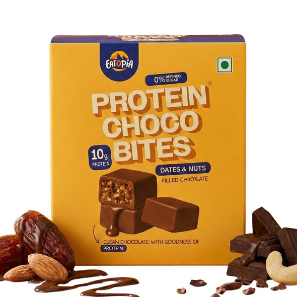 Eatopia-Chocolate Dates and Nuts Protein Bars without Sugar | Chocolate Flavour | 10g Protein per 100gm | No Preservatives & Refined Sugar | Dry Fruits Energy Bars | Healthy Food | Oats, Nuts & Seeds | Choco Bites |100gm|0.22 lbs