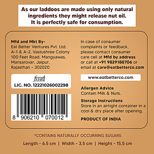 EAT BETTER CO -Chocolate Fudge Protein Laddoos | 10 gm protein & 4.5 gm fiber per pack per pack - Delicious Protein Bar Replacement|40gm|0.09 lbs