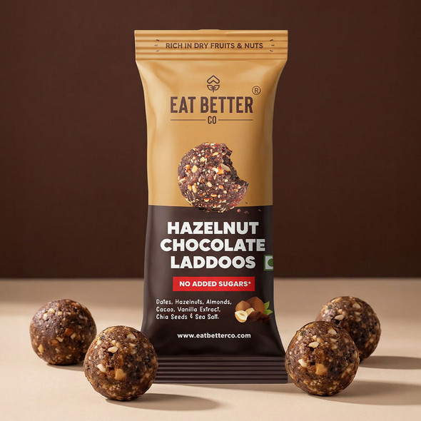 EAT BETTER CO-Hazelnut Chocolate Sugar-Free Laddoos | High Protein & Instant Energy | 95% Dry-Fruits - Healthy Chocolate â€“ No Added Sugar | Healthy Snacks | Energy-Bar Replacement|40gm|0.09 lbs