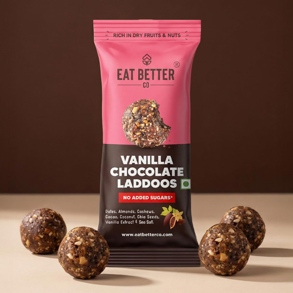 EAT BETTER CO-Vanilla Chocolate - Sugar-Free Laddoos | High Protein & Instant Energy | 95% Dry-Fruits - Healthy Chocolate â€“ No Added Sugar | Healthy Snacks | Energy-Bar Replacement|40gm|0.09 lbs