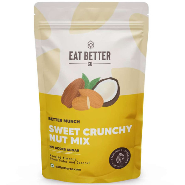 EAT BETTER CO - Better Munch - Sweet Crunchy Nut Mix - Roasted Almonds, Dried Dates and Coconuts | Energizing Healthy Snack|200gm|0.44 lbs
