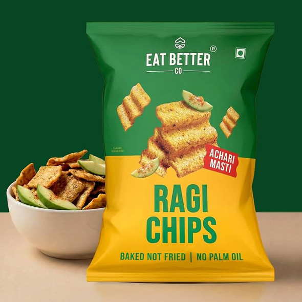 Eat Better Co - Ragi Chips - Achari Masti - Baked, No Palm Oil, No Cholestrol, No Trans Fats|55gm|0.12 lbs