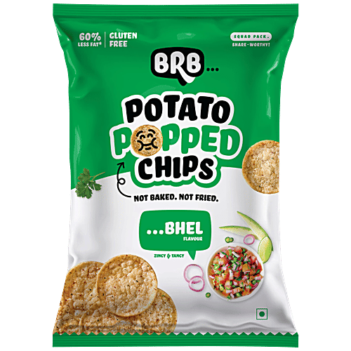 BRB Potato Popped Chips | Bhel - Flavour | Not Fried. Not Baked | 60% Less Oil, Lower Calorie, Healthy Snack |48gm|0.11 lbs