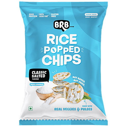 BRB Rice Popped Chips | Classic Salted Flavour | Not Fried. Not Baked | High Protein | 50% Less Oil, No Palm Oil, Healthy Snack |48gm|0.11 lbs