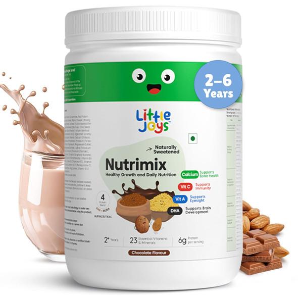 Little Joys Chocolate Nutrimix Powder | 2-6 Years | No Refined Sugar | 24 essential Vitamin & mineral|5g protein per serving | Supports Overall Health & Boosts Immunity | with Ragi,Bajra,Almonds & Oats |350gm|0.77 lbs