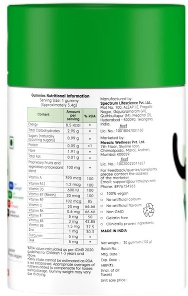 Little Joys Multivitamin Gummies | 7-12 Years |With 11 Vitamins & Minerals | 30 Day pack | Improves Immunity, Bone health & Antibody Production | No Added Sugar | Strawberry Flavour |102gm|0.22 lbs