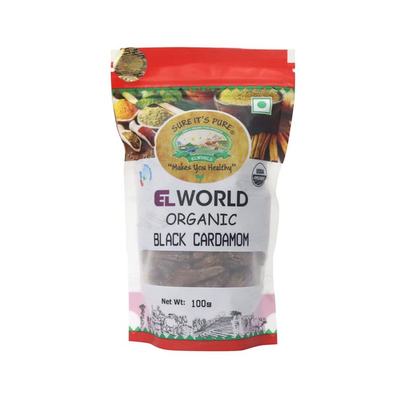 ELWORLD ORGANIC Black Cardamom by EL WORLD|100gm|0.22 lbs